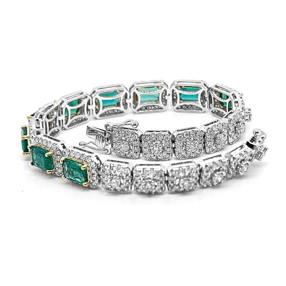 24.84 Carats Emerald and White Diamond White Gold Bracelet - Picture 2 of 6